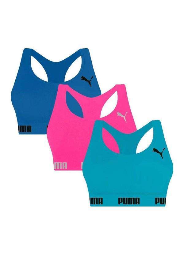 Selene - Kit 3 Tops Puma Nadador sem Costura Feminino Rosa