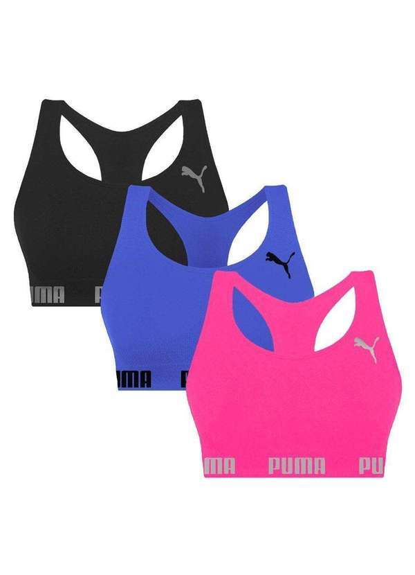 Puma - Kit 3 Tops Puma Nadador sem Costura Feminino Rosa
