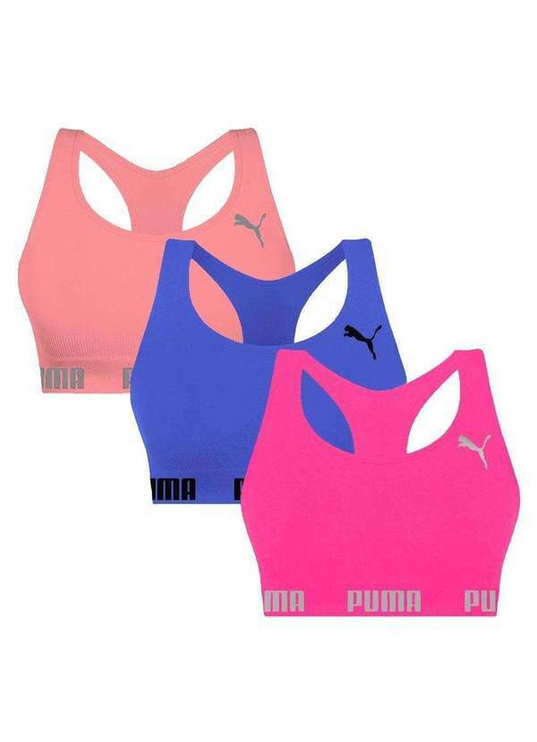 Puma - Kit 3 Tops Puma Nadador sem Costura Feminino Rosa