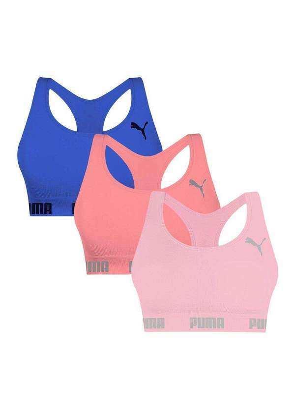 Puma - Kit 3 Tops Puma Nadador sem Costura Feminino Rosa