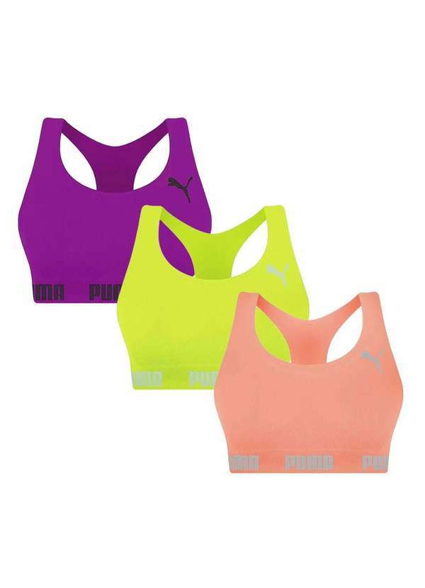 Puma - Kit 3 Tops Puma Nadador sem Costura Feminino Roxo