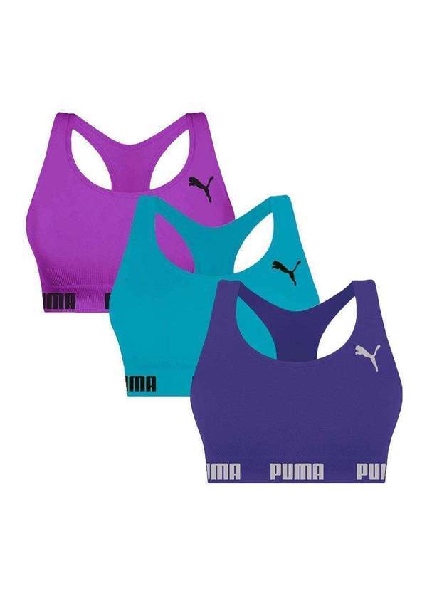Selene - Kit 3 Tops Puma Nadador sem Costura Feminino Roxo