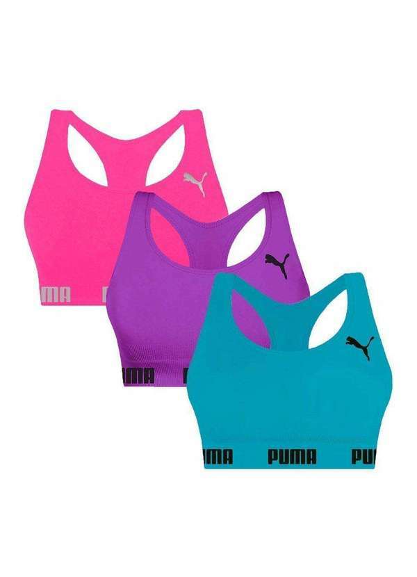 Selene - Kit 3 Tops Puma Nadador sem Costura Feminino Roxo