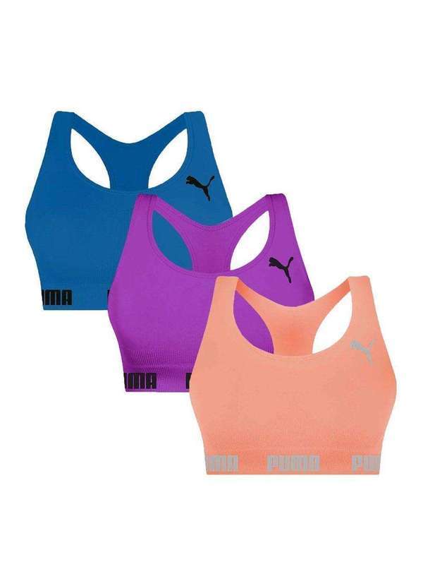 Selene - Kit 3 Tops Puma Nadador sem Costura Feminino Roxo