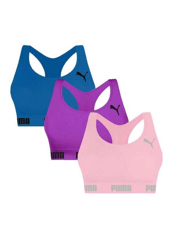Selene - Kit 3 Tops Puma Nadador sem Costura Feminino Roxo