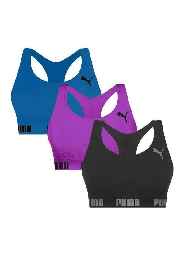 Selene - Kit 3 Tops Puma Nadador sem Costura Feminino Roxo