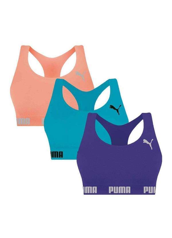 Selene - Kit 3 Tops Puma Nadador sem Costura Feminino Roxo
