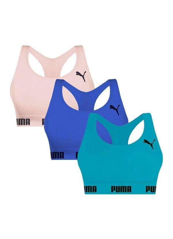Selene - Kit 3 Tops Puma Nadador sem Costura Feminino Verde
