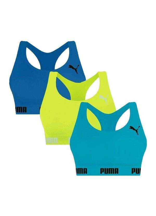 Selene - Kit 3 Tops Puma Nadador sem Costura Feminino Verde