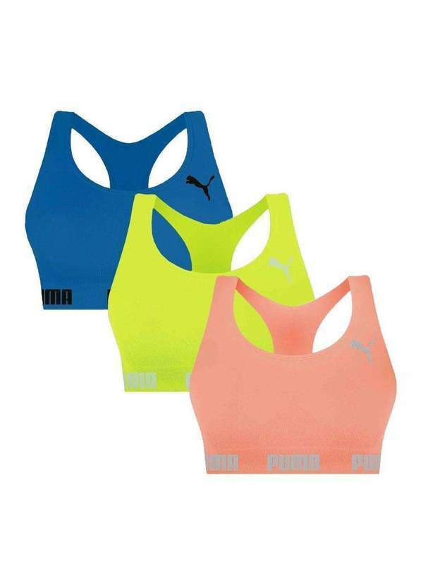 Selene - Kit 3 Tops Puma Nadador sem Costura Feminino Verde