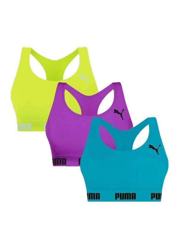 Selene - Kit 3 Tops Puma Nadador sem Costura Feminino Verde