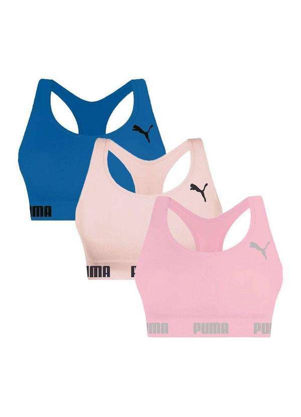 Puma - Kit 3 Tops Puma Nadador sem Costura Feminino Rosa