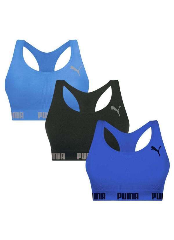Puma - Kit 3 Tops Puma Nadador sem Costura Feminino Azul