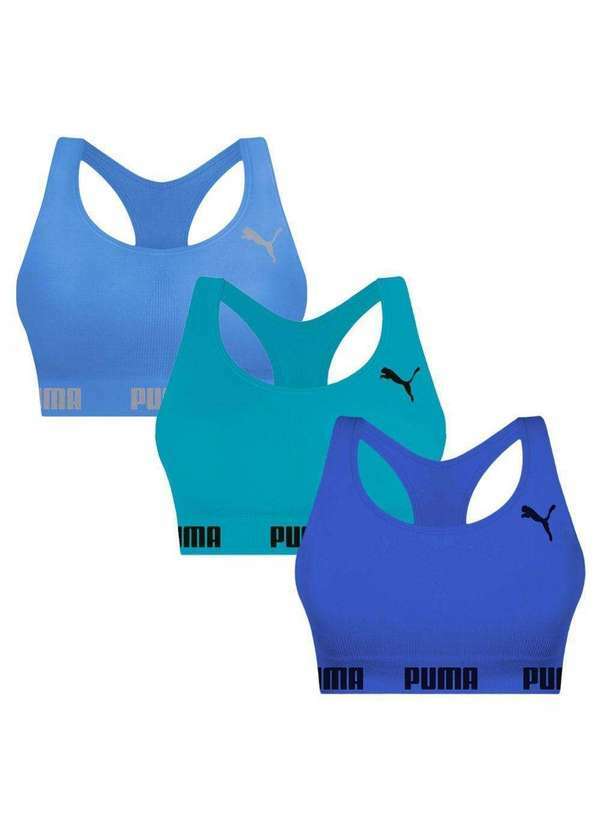 Puma - Kit 3 Tops Puma Nadador sem Costura Feminino Azul