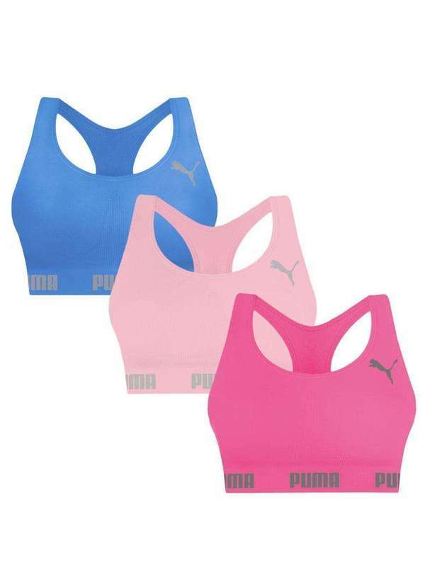 Puma - Kit 3 Tops Puma Nadador sem Costura Feminino Rosa