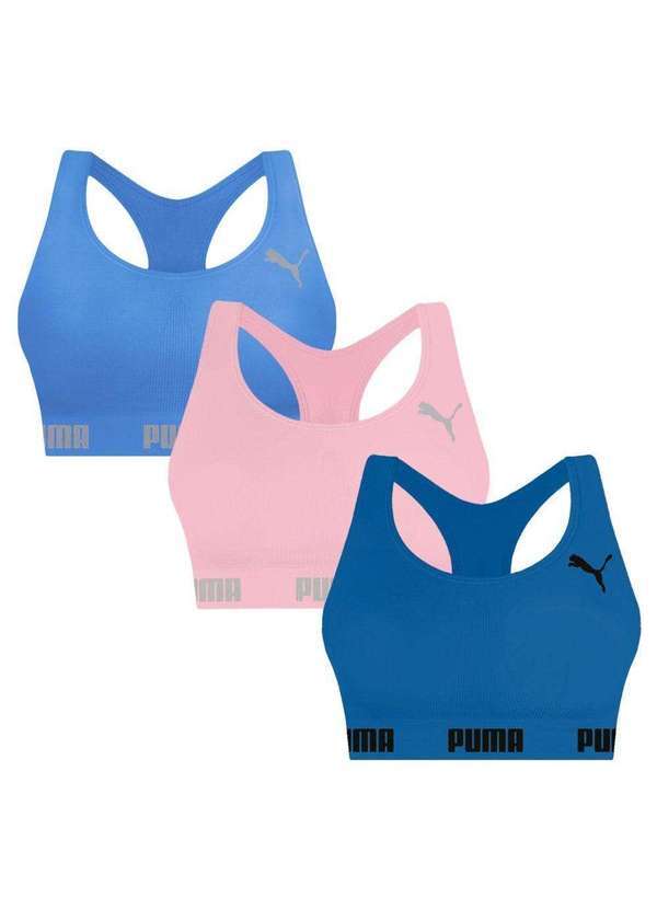 Puma - Kit 3 Tops Puma Nadador sem Costura Feminino Azul