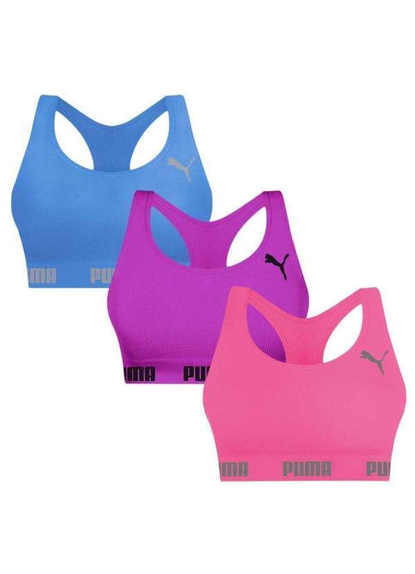 Puma - Kit 3 Tops Puma Nadador sem Costura Feminino Rosa