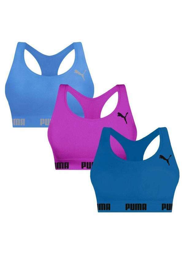 Puma - Kit 3 Tops Puma Nadador sem Costura Feminino Azul