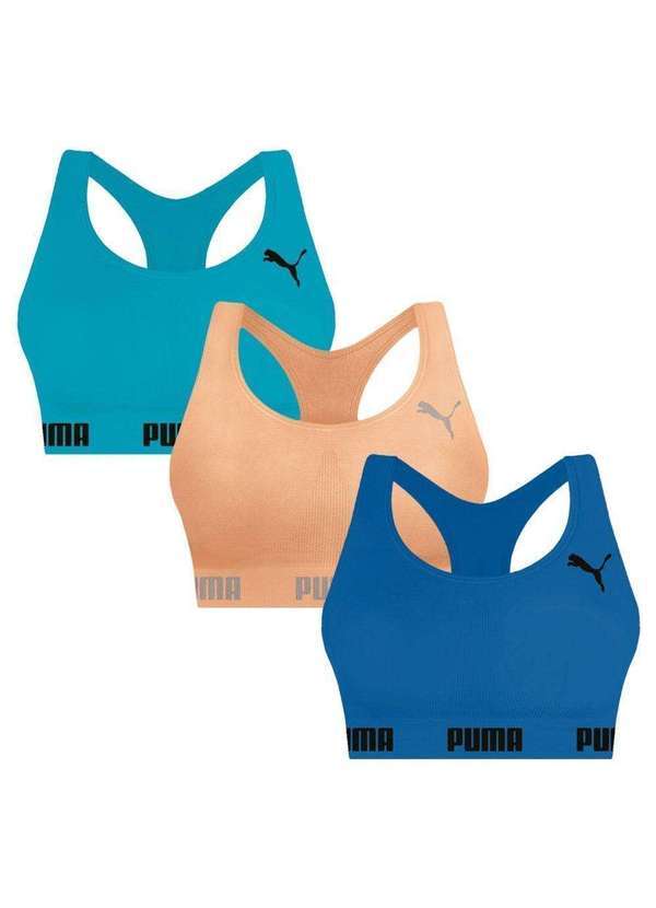 Puma - Kit 3 Tops Puma Nadador sem Costura Feminino Azul