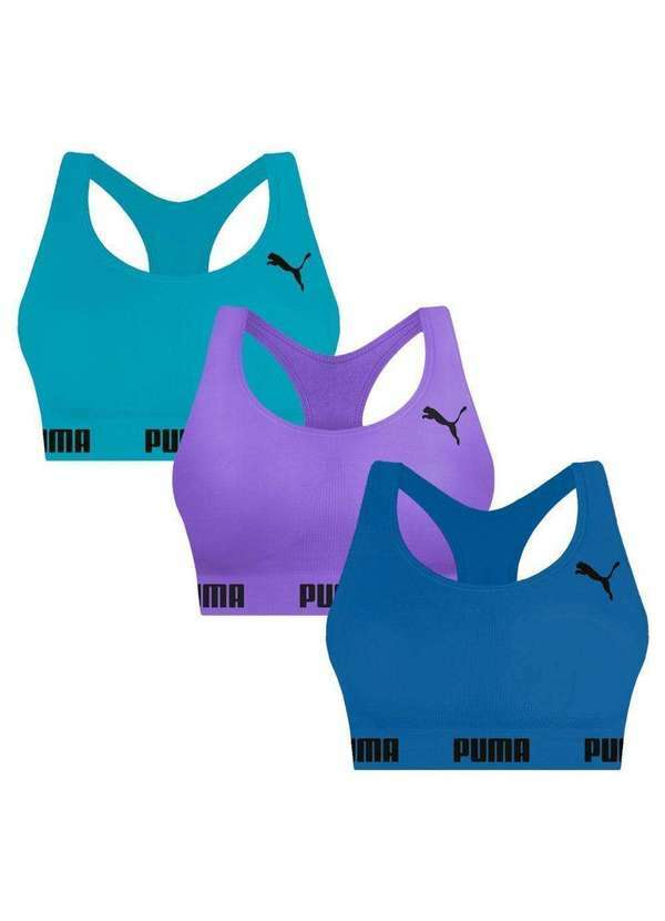 Puma - Kit 3 Tops Puma Nadador sem Costura Feminino Azul