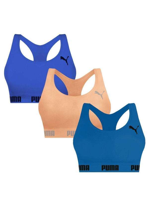 Puma - Kit 3 Tops Puma Nadador sem Costura Feminino Azul