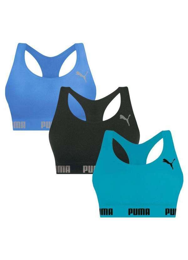 Puma - Kit 3 Tops Puma Nadador sem Costura Feminino Azul
