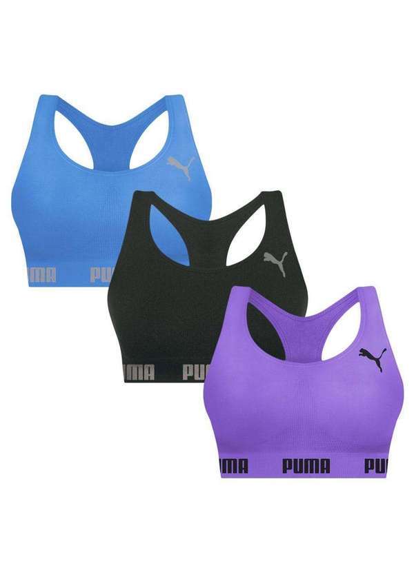 Puma - Kit 3 Tops Puma Nadador sem Costura Feminino Azul