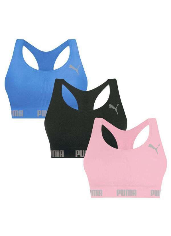 Puma - Kit 3 Tops Puma Nadador sem Costura Feminino Azul