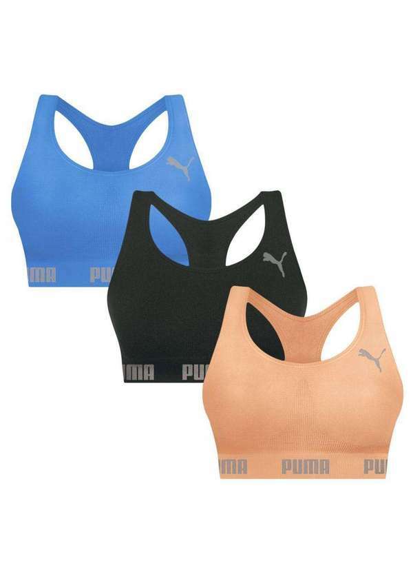 Puma - Kit 3 Tops Puma Nadador sem Costura Feminino Azul