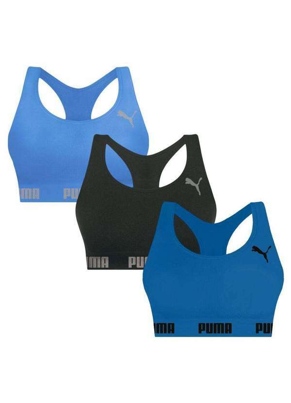 Puma - Kit 3 Tops Puma Nadador sem Costura Feminino Preto