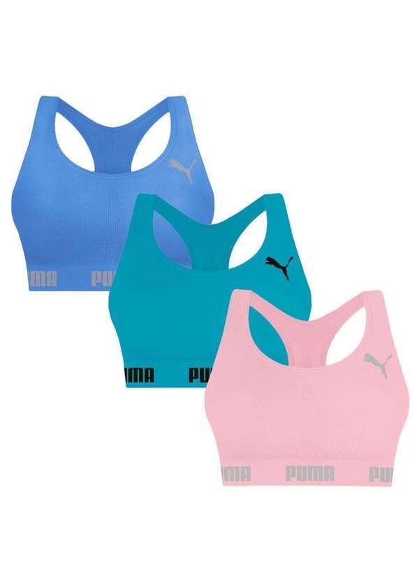 Puma - Kit 3 Tops Puma Nadador sem Costura Feminino Azul