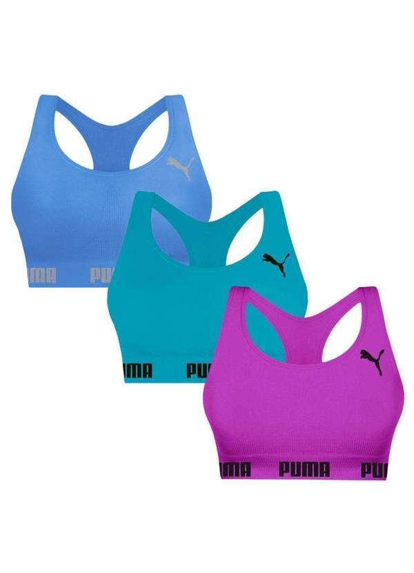 Puma - Kit 3 Tops Puma Nadador sem Costura Feminino Rosa