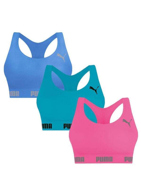 Puma - Kit 3 Tops Puma Nadador sem Costura Feminino Rosa