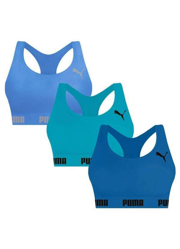 Puma - Kit 3 Tops Puma Nadador sem Costura Feminino Azul