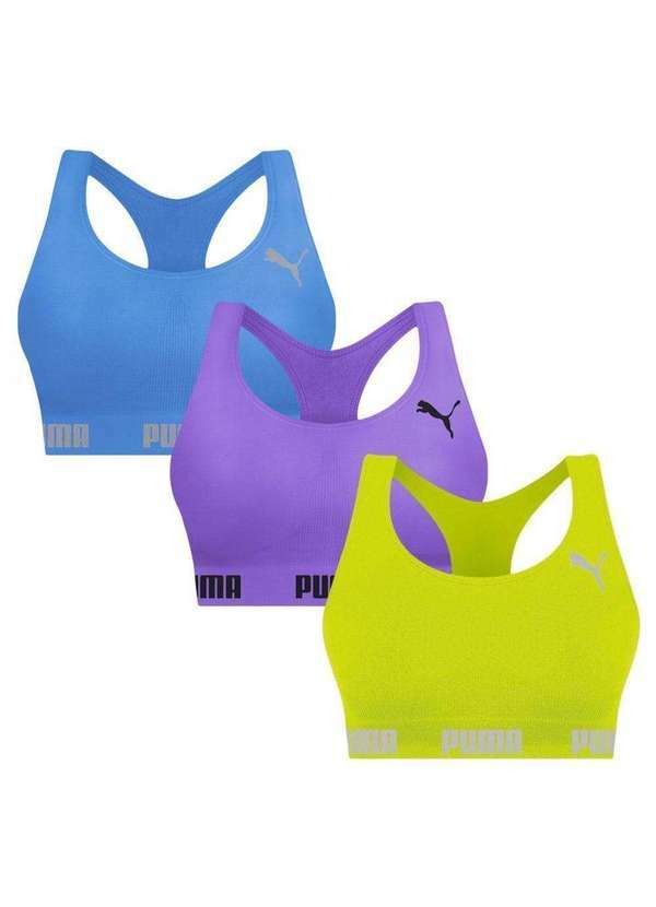 Puma - Kit 3 Tops Puma Nadador sem Costura Feminino Azul