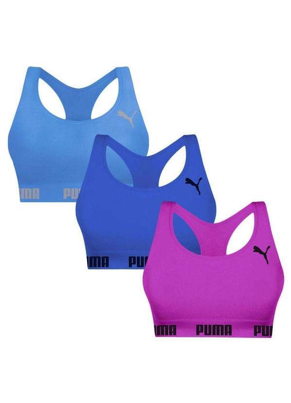 Puma - Kit 3 Tops Puma Nadador sem Costura Feminino Rosa