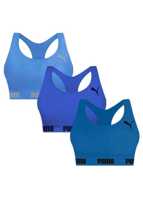 Puma - Kit 3 Tops Puma Nadador sem Costura Feminino Azul
