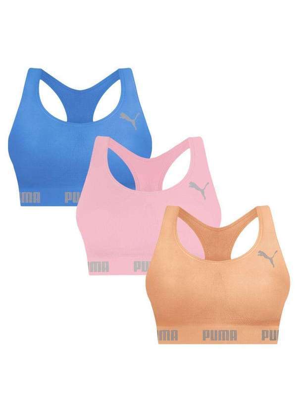 Puma - Kit 3 Tops Puma Nadador sem Costura Feminino Azul