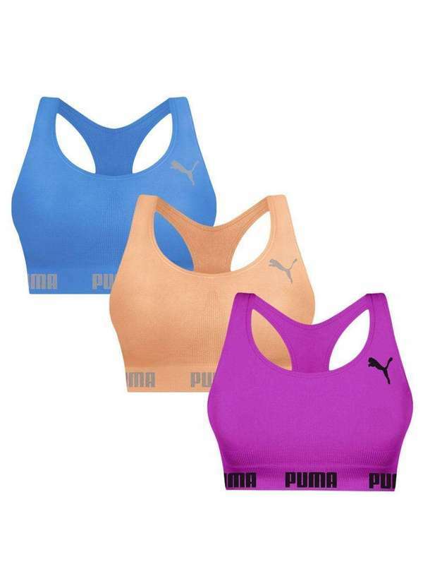 Puma - Kit 3 Tops Puma Nadador sem Costura Feminino Laranja