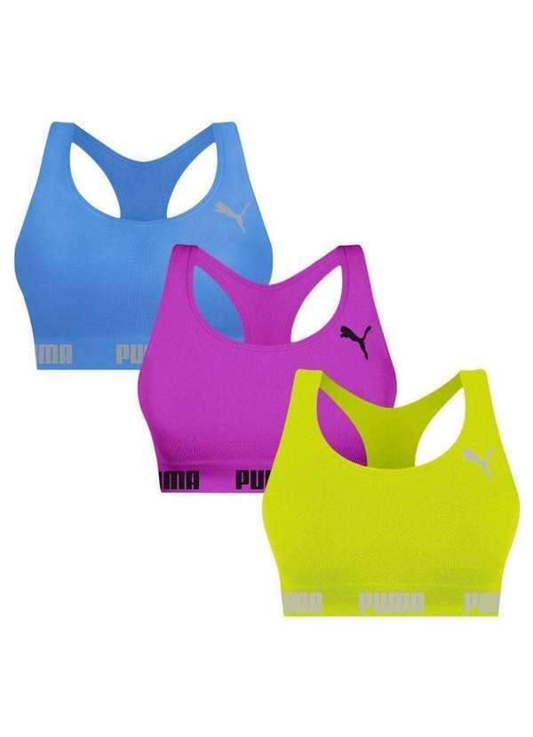 Puma - Kit 3 Tops Puma Nadador sem Costura Feminino Rosa