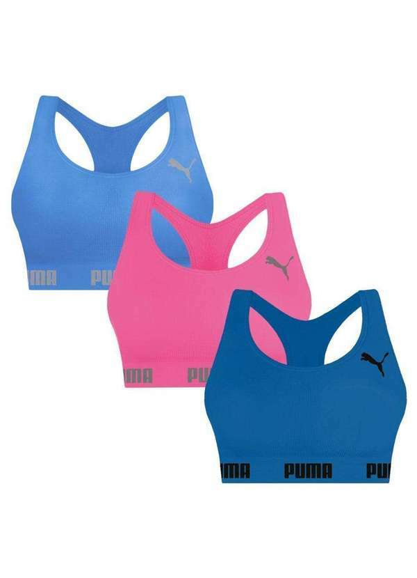 Puma - Kit 3 Tops Puma Nadador sem Costura Feminino Rosa