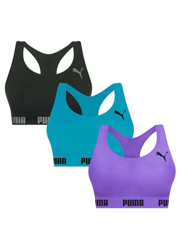 Puma - Kit 3 Tops Puma Nadador sem Costura Feminino Preto