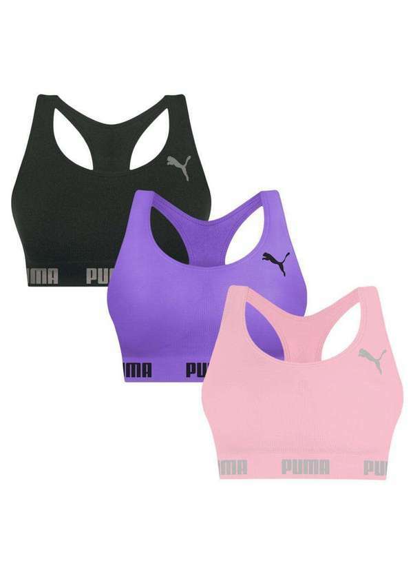 Puma - Kit 3 Tops Puma Nadador sem Costura Feminino Preto