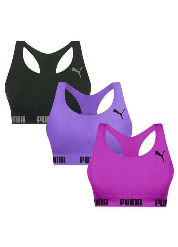 Puma - Kit 3 Tops Puma Nadador sem Costura Feminino Preto
