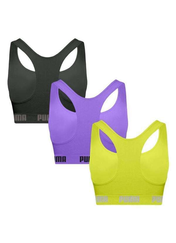 Puma - Kit 3 Tops Puma Nadador sem Costura Feminino Preto