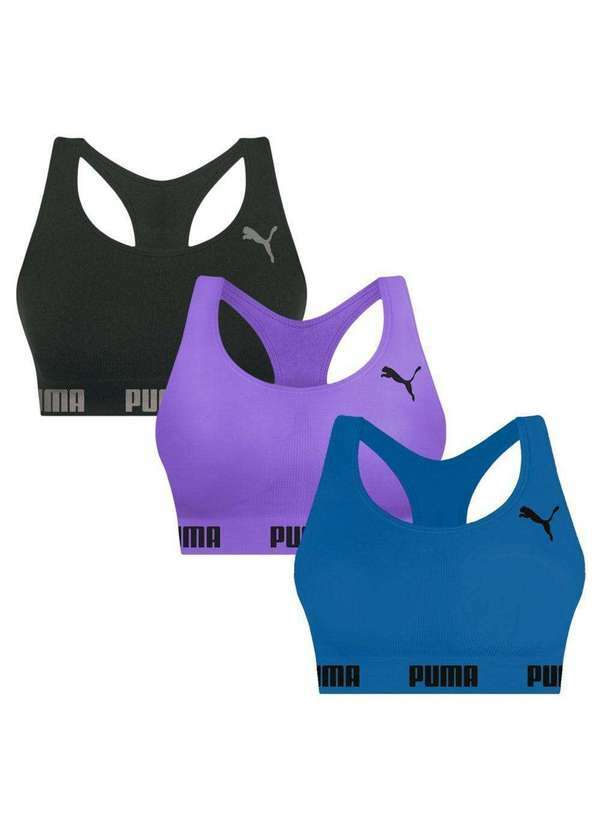 Puma - Kit 3 Tops Puma Nadador sem Costura Feminino Preto
