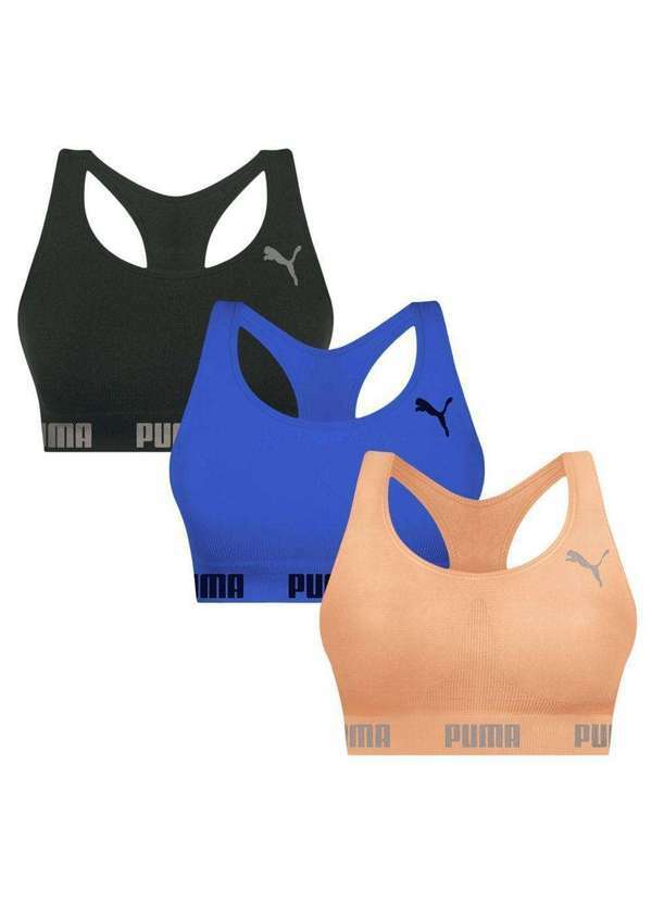 Puma - Kit 3 Tops Puma Nadador sem Costura Feminino Azul