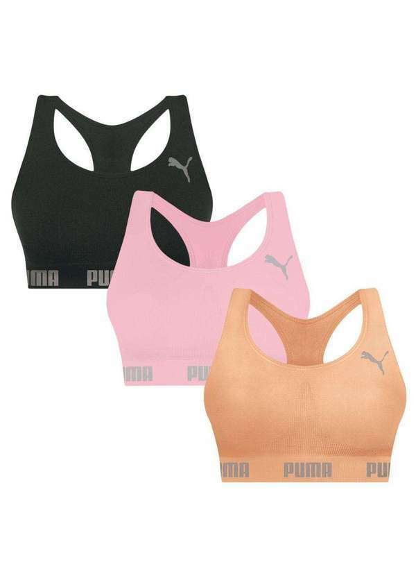Puma - Kit 3 Tops Puma Nadador sem Costura Feminino Preto