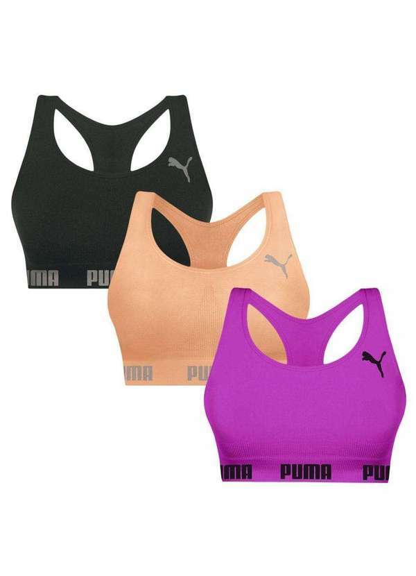 Puma - Kit 3 Tops Puma Nadador sem Costura Feminino Preto