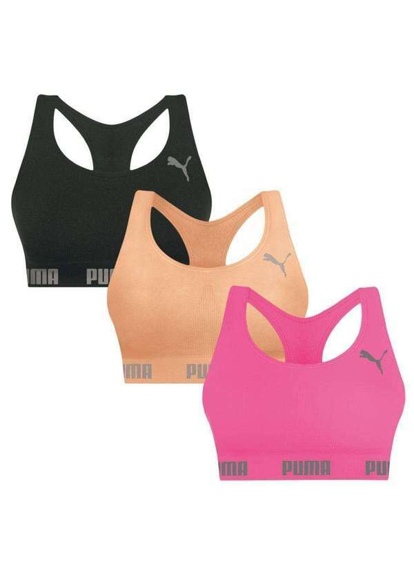 Puma - Kit 3 Tops Puma Nadador sem Costura Feminino Rosa